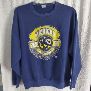 VTG 90s Michigan Wolverines Sweatshirt Adult XL Extra Large Blue Crewneck